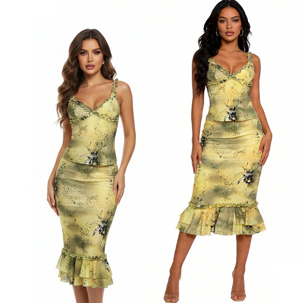 V Vintage Fashion - Women's Dress 2 Piece Floral Print