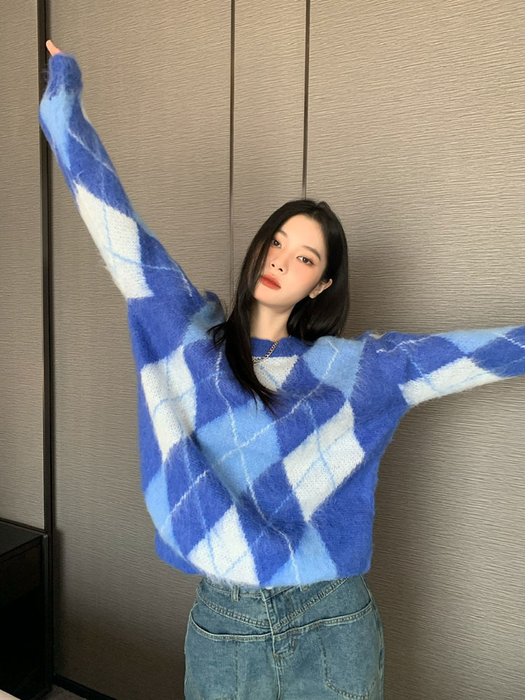 Korean Fashion Plaid Sweater O - Retro Vintage Korean Fashion 评论和价格
