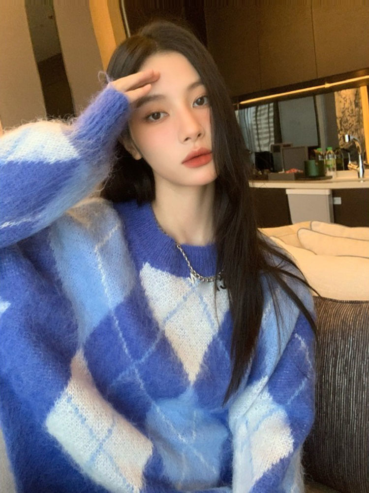 Korean Fashion Plaid Sweater O - Retro Vintage Korean Fashion 评论和价格
