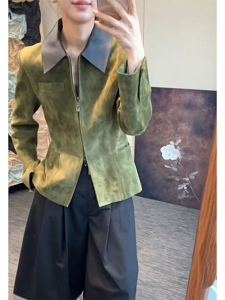 Retro Style Green Suede Jacket - Retro Vintage Korean Fashion 评论和价格
