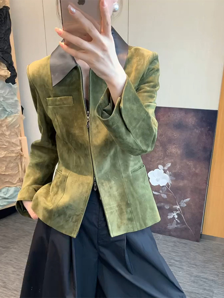 Retro Style Green Suede Jacket - Retro Vintage Korean Fashion 评论和价格