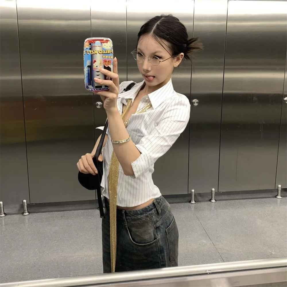 Striped Shirt Women Casual Str - Retro Vintage Korean Fashion 评论和价格