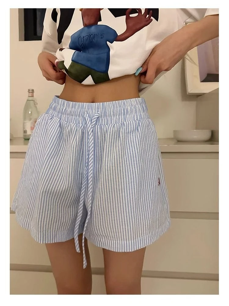 Y2k Striped Shorts Women Outwe - Retro Vintage Korean Fashion 评论和价格