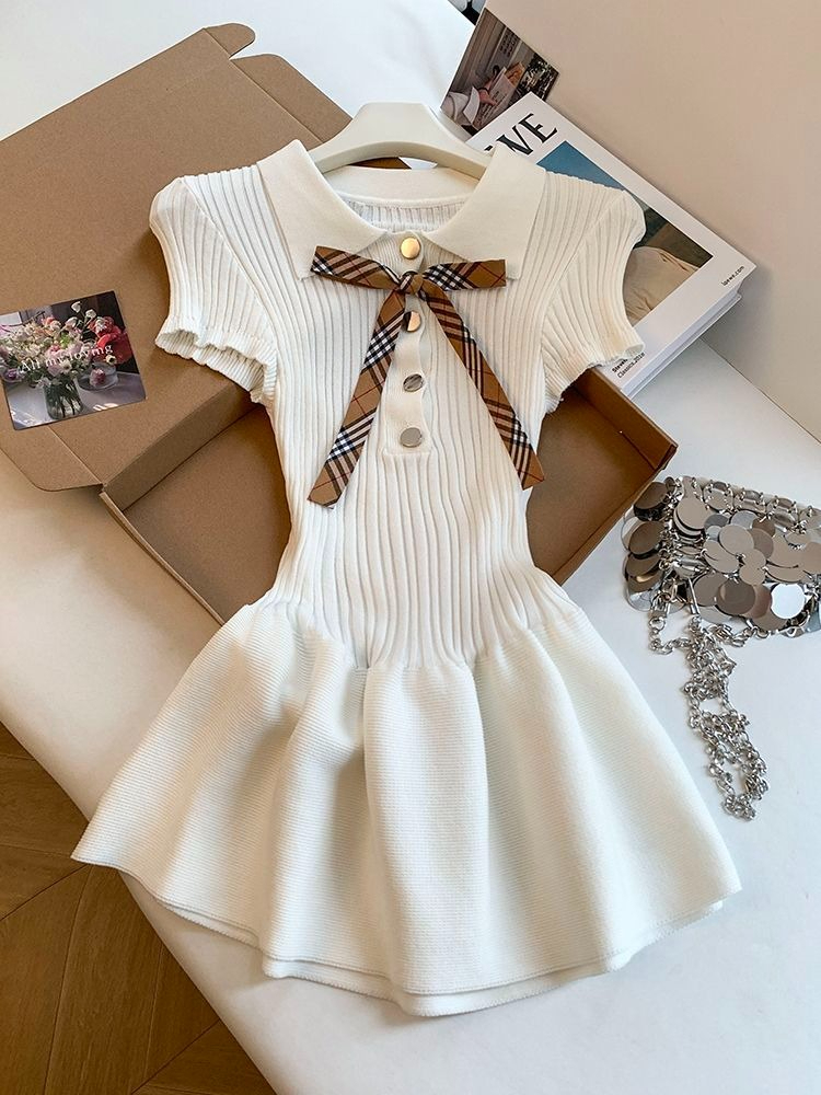 Y2k Vintage Short Sleeve Dress - Retro Vintage Korean Fashion 评论和价格