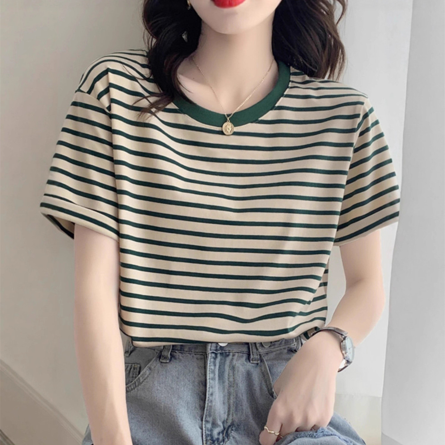 Vintage Striped T-shirt Women  - Retro Vintage Korean Fashion 评论和价格
