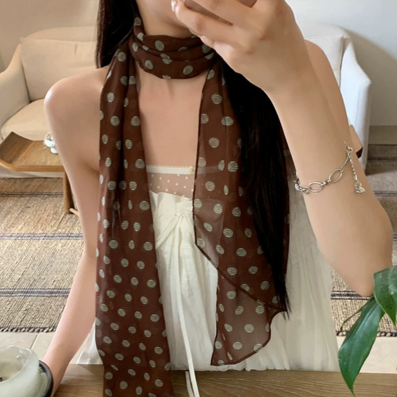 Vintage Polka Dot Chiffon Scar - Vintage Fashion Ai 评论和价格